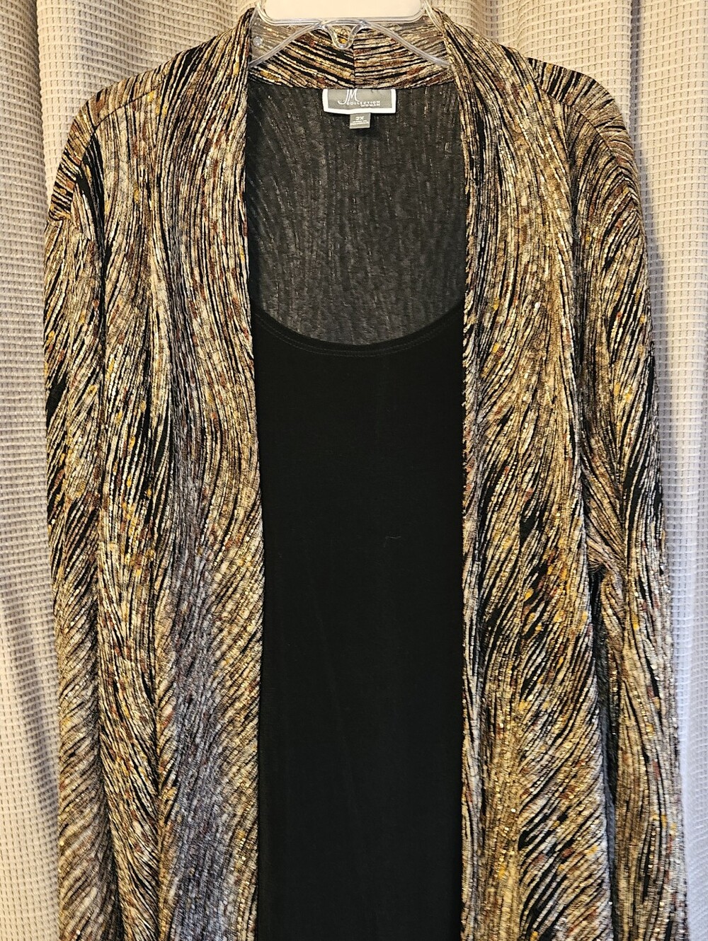 JM Collection Brown, Black & Gold Glitter, with a solid black built-in cami.